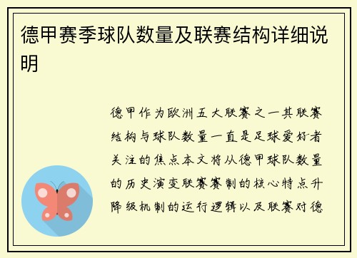 德甲赛季球队数量及联赛结构详细说明